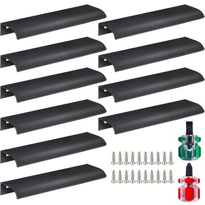 10pcs Black Back Mounted Finger Edge Pulls Aluminum Concealed Pulls for Home Kitchen Living Room Doors Drawers Cabinets,With  Screws and Screwdrivers
