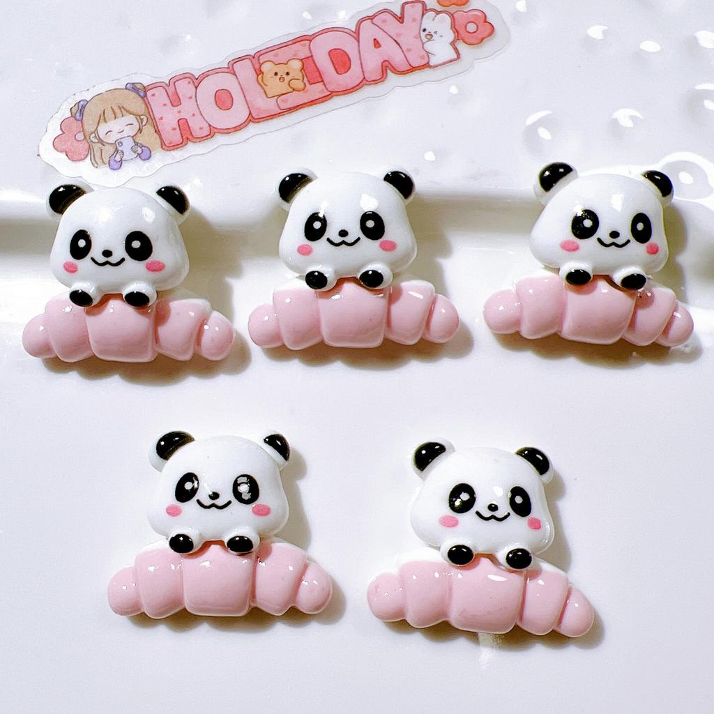 10 Pcs New Kawaii Cartoon Animal Pink Panda Spoonson Series Resin Scrapbook Diy Jewelry Children Gift Hairpin Accessories A86