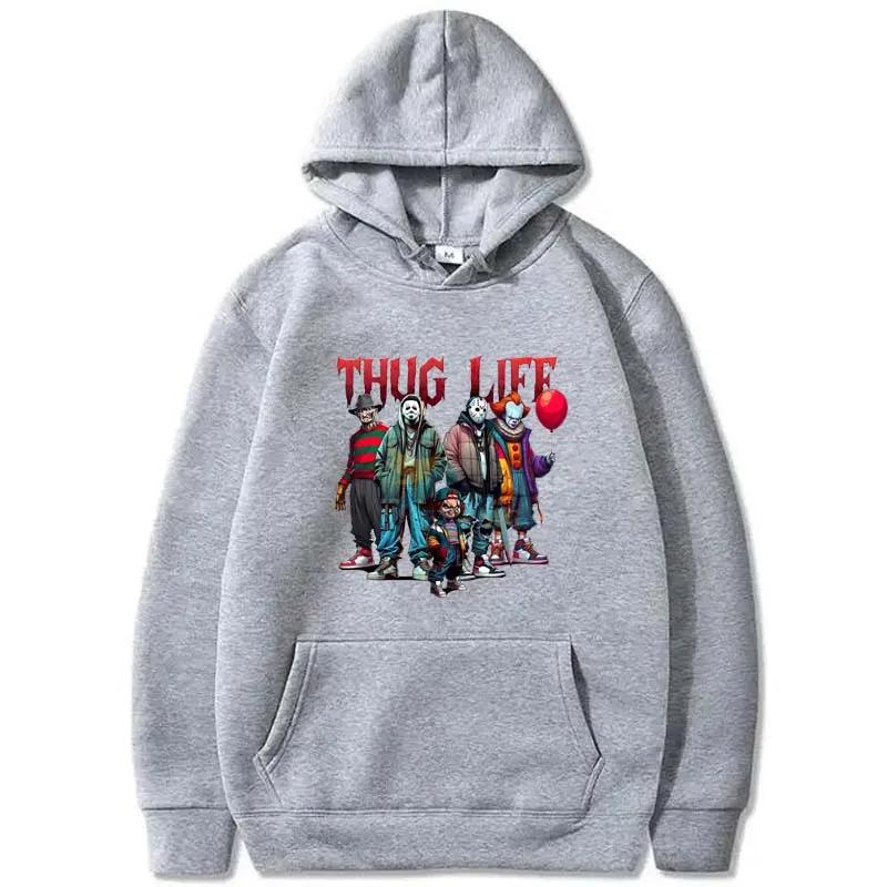 Halloween Horror Thug Life Movie Characters Printed Hoodie Autumn Winter Women Retro Fashion Long Sleeve Pullover