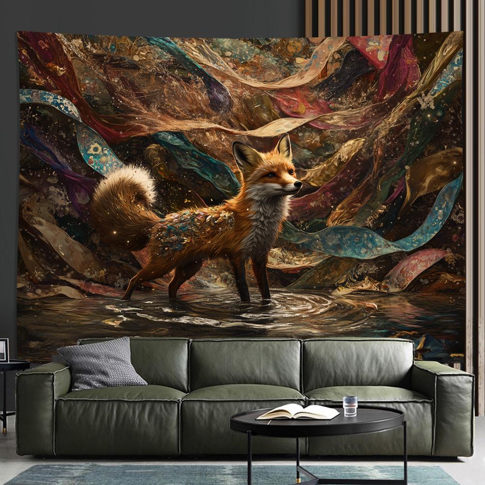 

Fantasy Little Fox Theme Digital printing polyester wall hanging tapestry decorative Living room bedrooms Office background gift 74x94cm(29x37in)