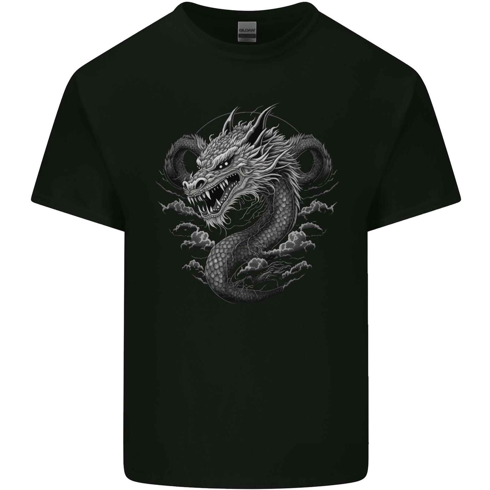Greyscale Dragon Mens Light Cotton T-Shirt XXXL