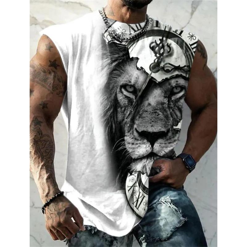 

Мужская жилетка с принтом золотого льва без рукавов футболка с круглым вырезом одежда 3D-печать повседневный спортивный фитнес модный дизайн S-6Xl 6XL
