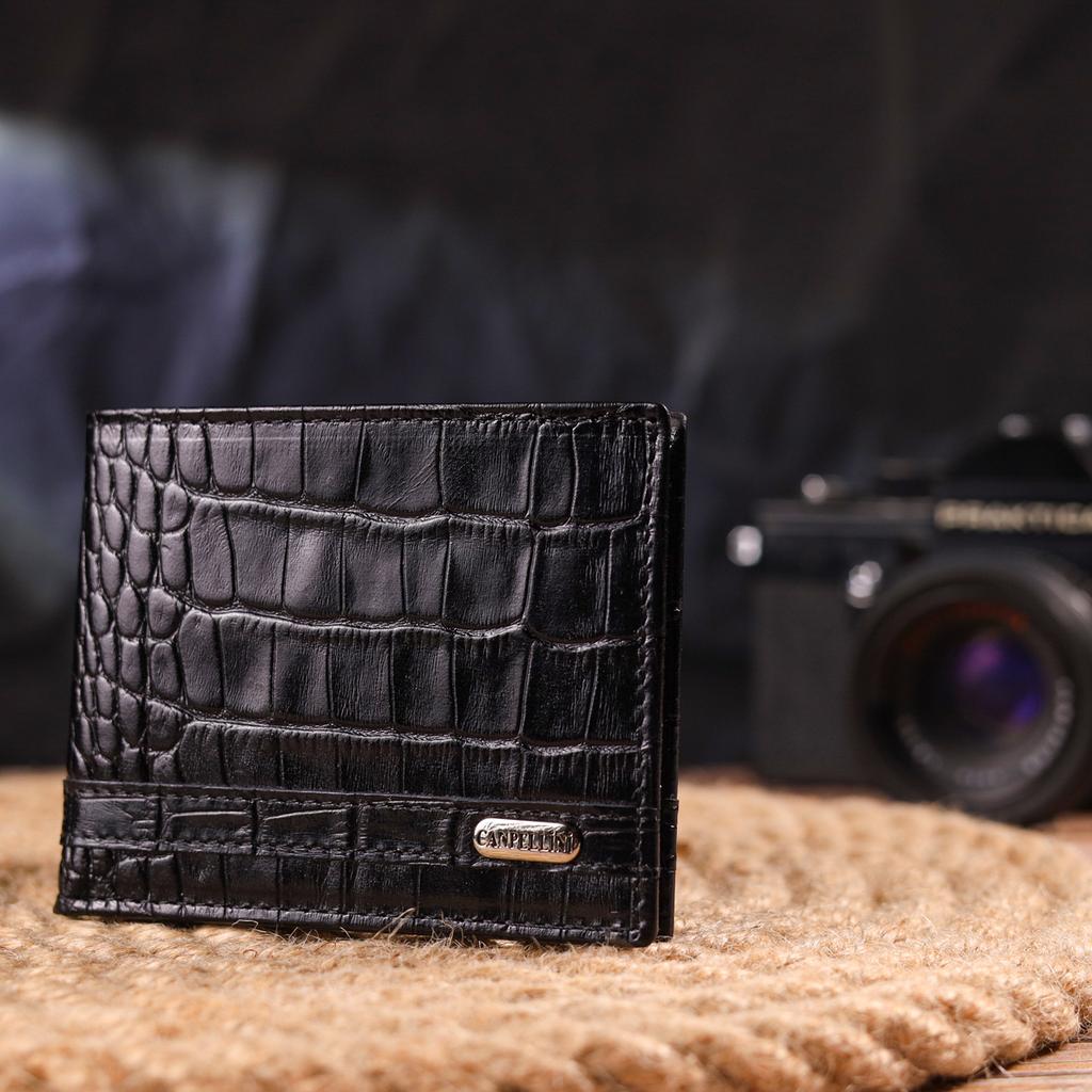 Agrafă pentru bărbați din piele naturală texturată CANPELLINI Money Clip 21520 Black