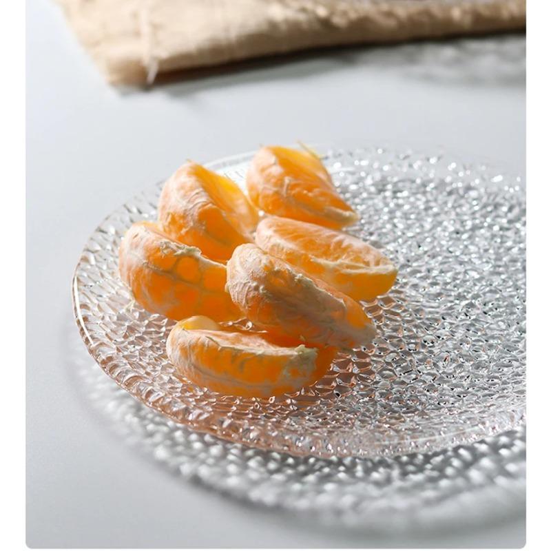 8 Inch, Rain-Drop Embossed Glass Plate, Beautiful Wedding Plates, Chafing Dinner Plate, For Buffet Cake Dessert, Dinning Food
