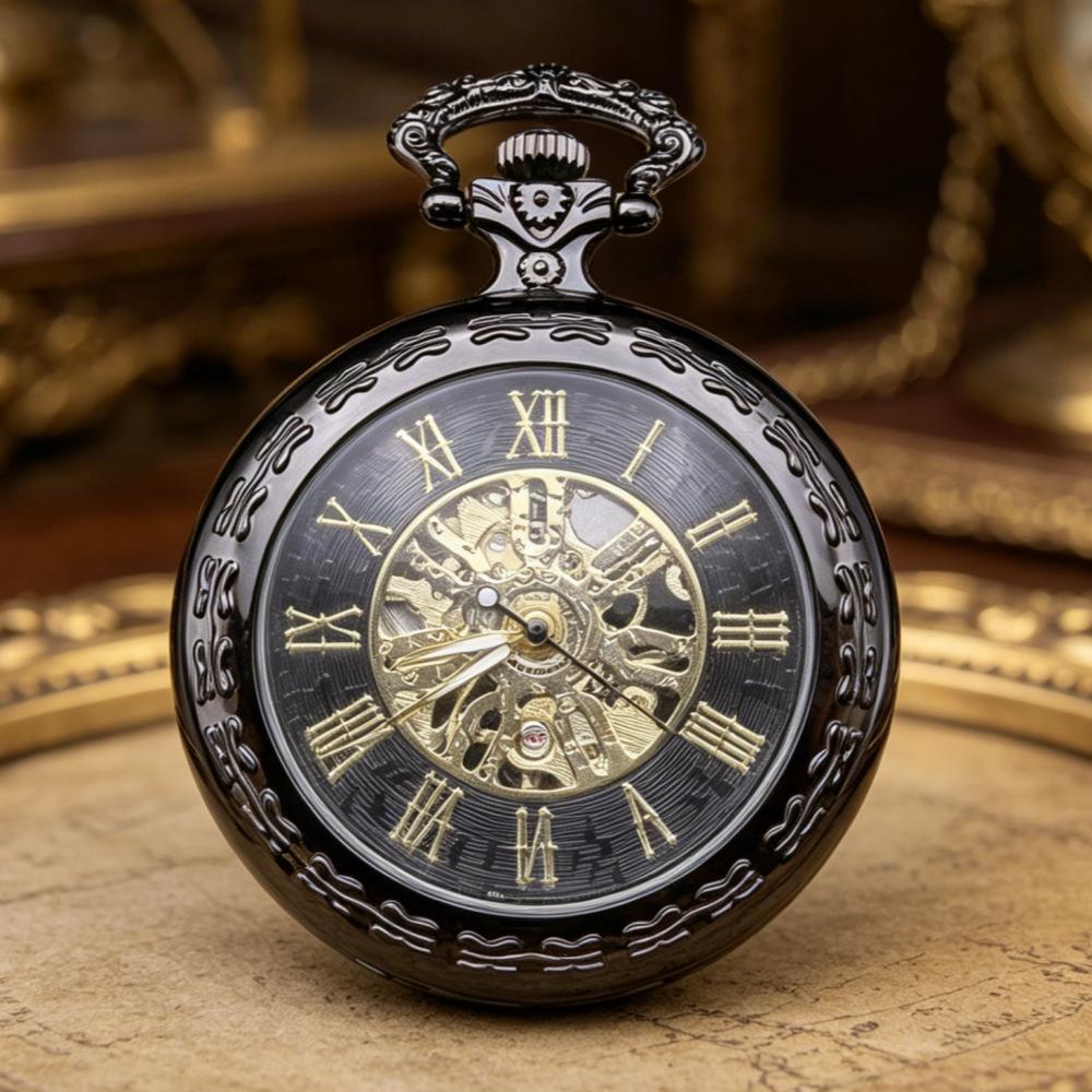 European-Style Carved Hollow Mechanical Pocket Watch, Classic Roman Scale Manual Mechanical Pocket Watch, Student And Elderly Gift Watch