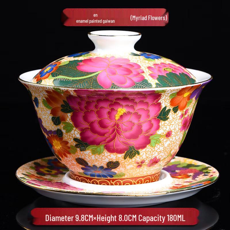 Banshan Dongxue Hand-Painted Enamel Ceramic Gaiwan Teacup 180ml