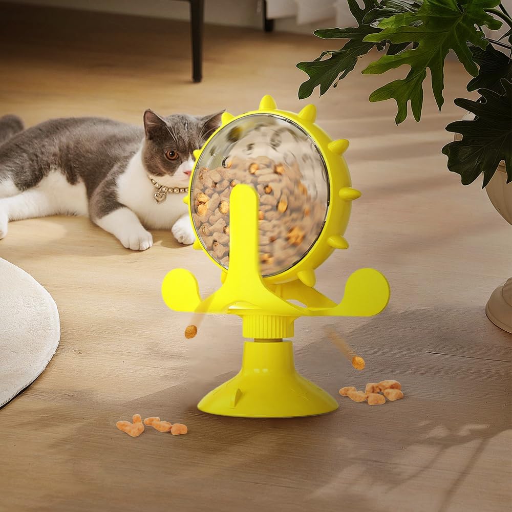 Interaktives Katzenleckerli-Spender-Spielzeug Drehbares Rad Futter-Trainingsspielzeug für Wohnungskatzen Kleintiere
