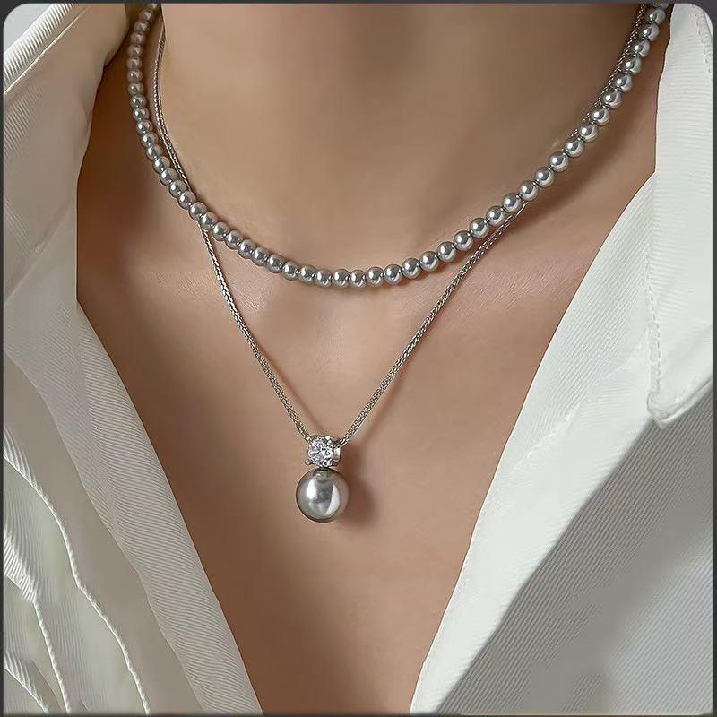 Flash diamond imitation pearl necklace, women's versatile zircon niche design, high-end fashion temperament, collarbone chain jewelry