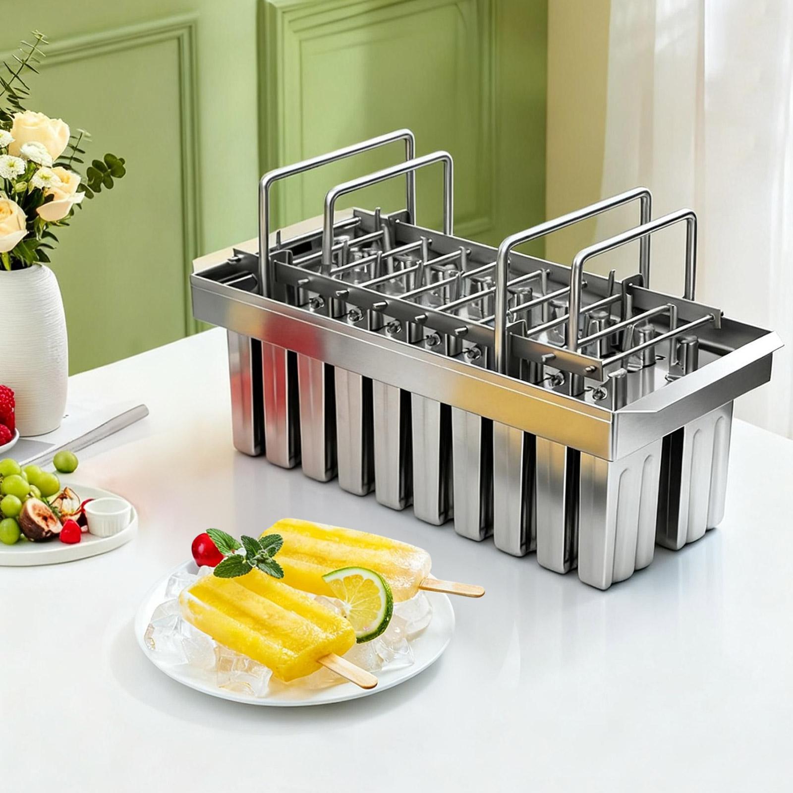 Ice Cream Maker Mold Set,20Pcs Stainless Steel Ice Lolly Ice Cream Molds Kit,Large Capacity Ice Cream Ice Cream Stick Holder серебряный