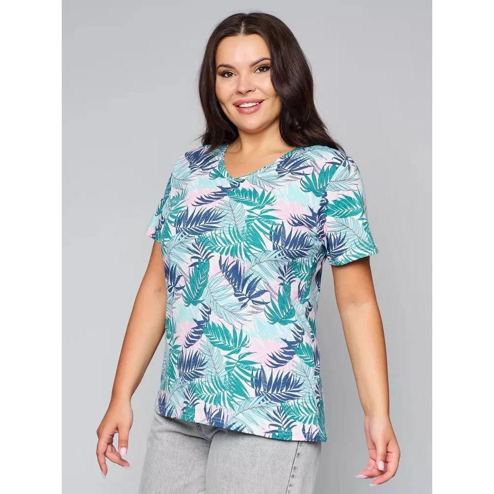 

Жіноча футболка з короткими рукавами та великим квітковим принтом 6XL