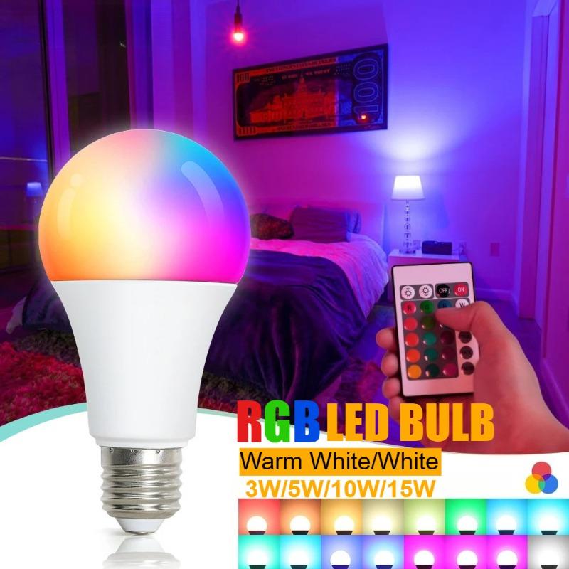 220V E27 LED Bombillas LED 3W 5W 10W 15W IR Remote Control Changeable Colorful RGB LED Lamp Spotlight Bulb Christmas Halloween Atmosphere Lights