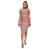 Women's Summer One-line Shoulder French Waist Dress Sequin Bag Hip Mid-length Dress