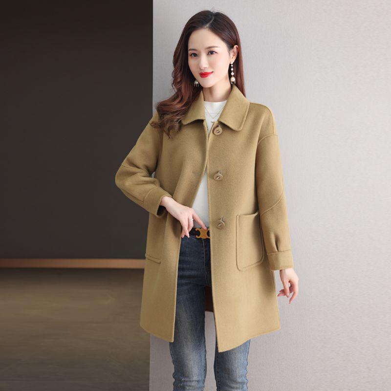 Women's Mid-Length Age-Defying Red Double-Faced Cashmere Coat, 2025 Korean-Style, Loose Fit with Wool Lining