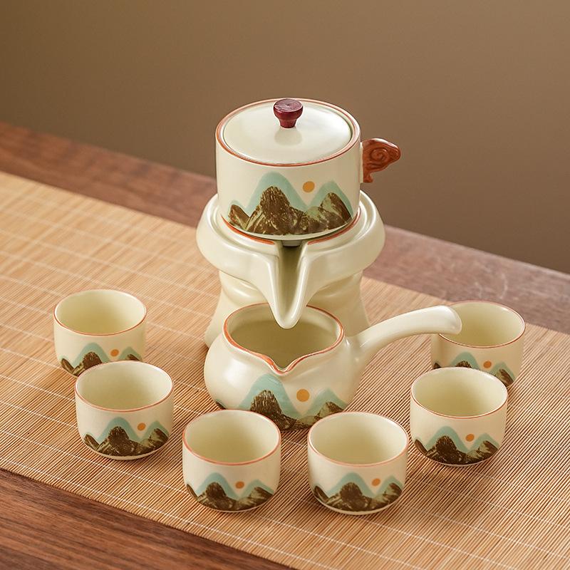 Automatic Tea Set, Semi-automatic Water Outlet, Not Hot, Guochao Qingshan Ru Kiln Set, Business Ceramic Teacup with Gifts