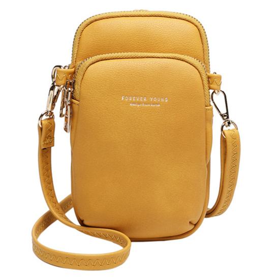 Newest Women Solid Color Multi Pocket Faux Leather Crossbody Shoulder Bag Phone Purse