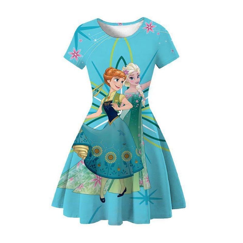 Children'S Skirt Princess Dress 2D Digital Printing Short Sleeve Girls Dress