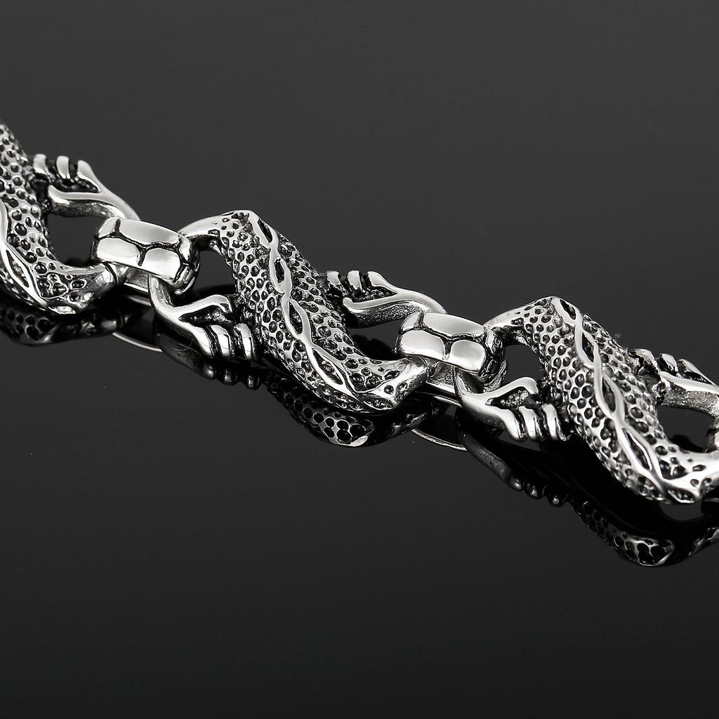 Kalen Dragon Bracelet Vintage Men's Carved Textured Bracelet Stainless Steel Jewelry Holiday Gift