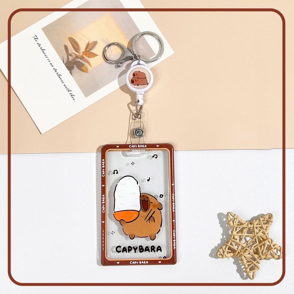 Cute Cartoon Capybara Photocard Holder Transparent with Lanyard Photo Protector Case Keychain Card Cover Photo Storage