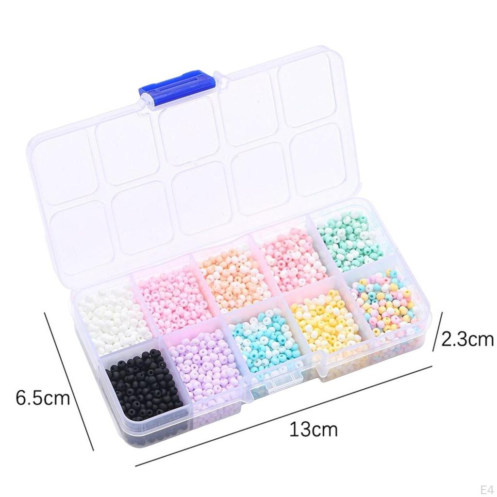 10 Grids Colorful Glass Beads, Beads Assortments Kit Spacer Small for Jewelry Making