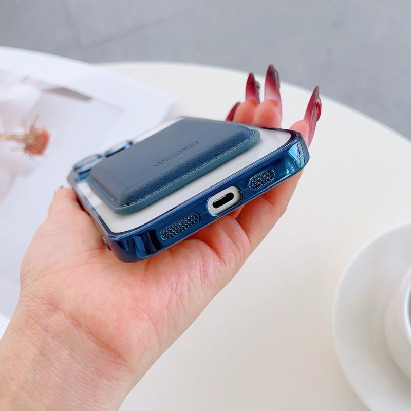 With Leather Card Slot Clear Magnetic Case For iPhone 16E 16 Pro Max 15 14 13 12 11 Lens Film Protection TPU Soft Shockproof for Magsafe Phone Cover