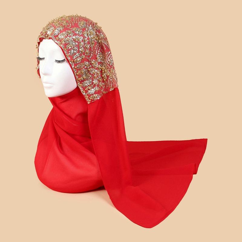 Mary Scarf, ethnic style gauze cover, chiffon bead long scarf, high-end headscarf, minority ethnic group