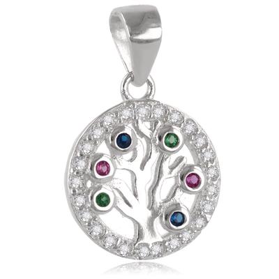 [R0694] - Silberanhänger 'Lebensbaum' mehrfarbig versilbert (rhodiniert) - 10 mm