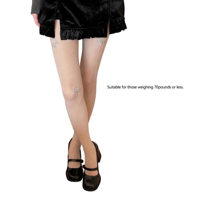 Elegant Butterfly Rhinestones Pantyhose with Breathable Nylon Fabric Offering Wear Comfort In Social Event and Work