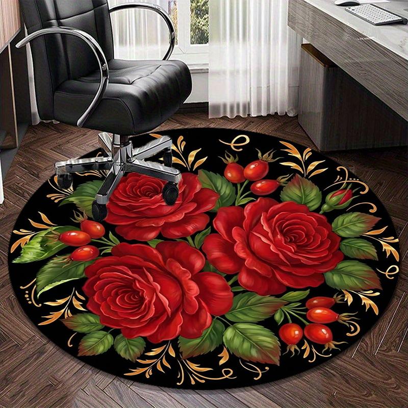 Roses And Berries Design round carpet Chair cushion Round Entryway Rug, Soft Round Rugs for Living Room, Bedroom, Circle Carpet decor gifts