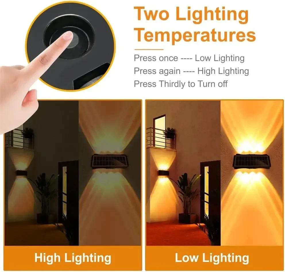 Solar LED Licht Wandleuchte Außen Wasserdicht Hohe Helligkeit Auf und Ab Leuchtende Beleuchtung für Außengartendekoration