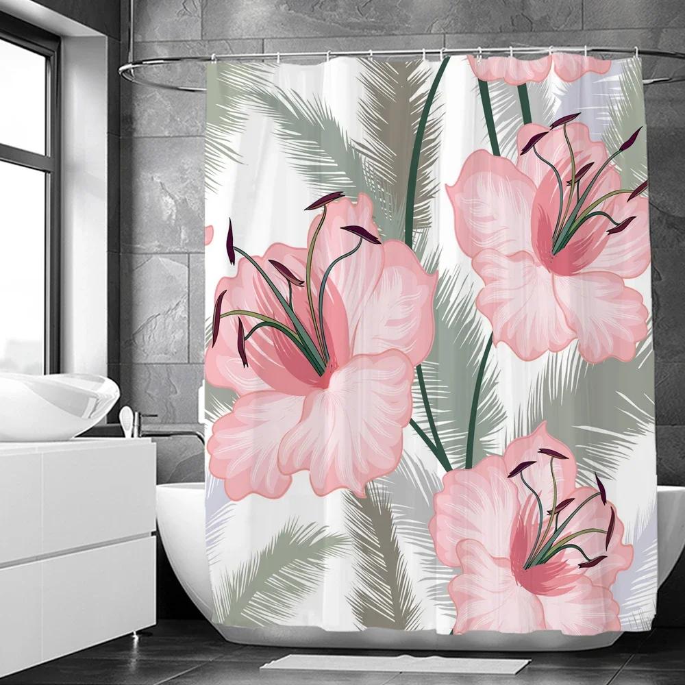 Elegant Floral Flowers Retro Rose Shower Curtain Polyester Bath Curtain Bathroom Decor Washable With Hook