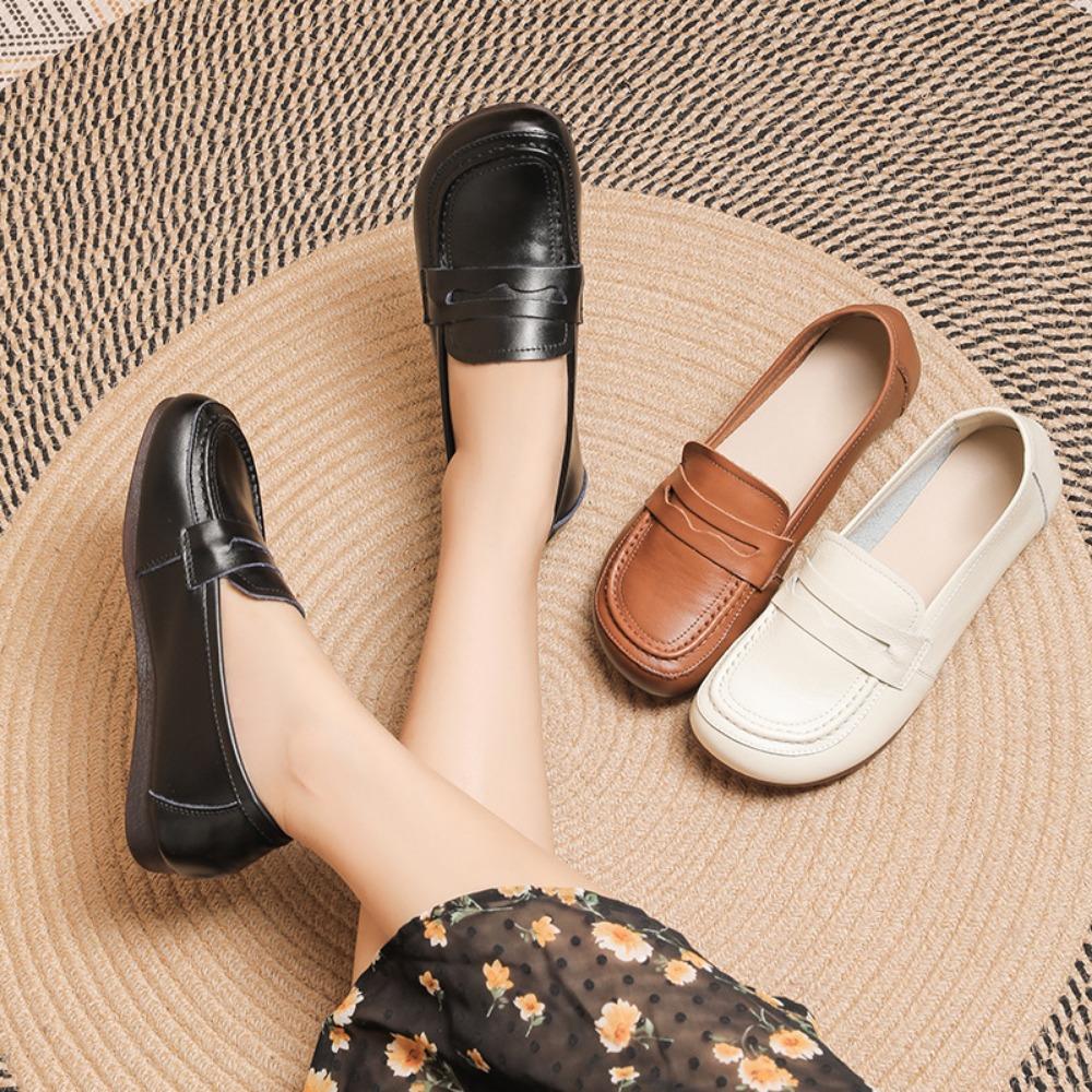 Dermis Shoes for Women Loafers  Autumn Retro Women's Shoes Round Toe Soft Sole Single Shoe Genuine Leather Small Leather Shoes