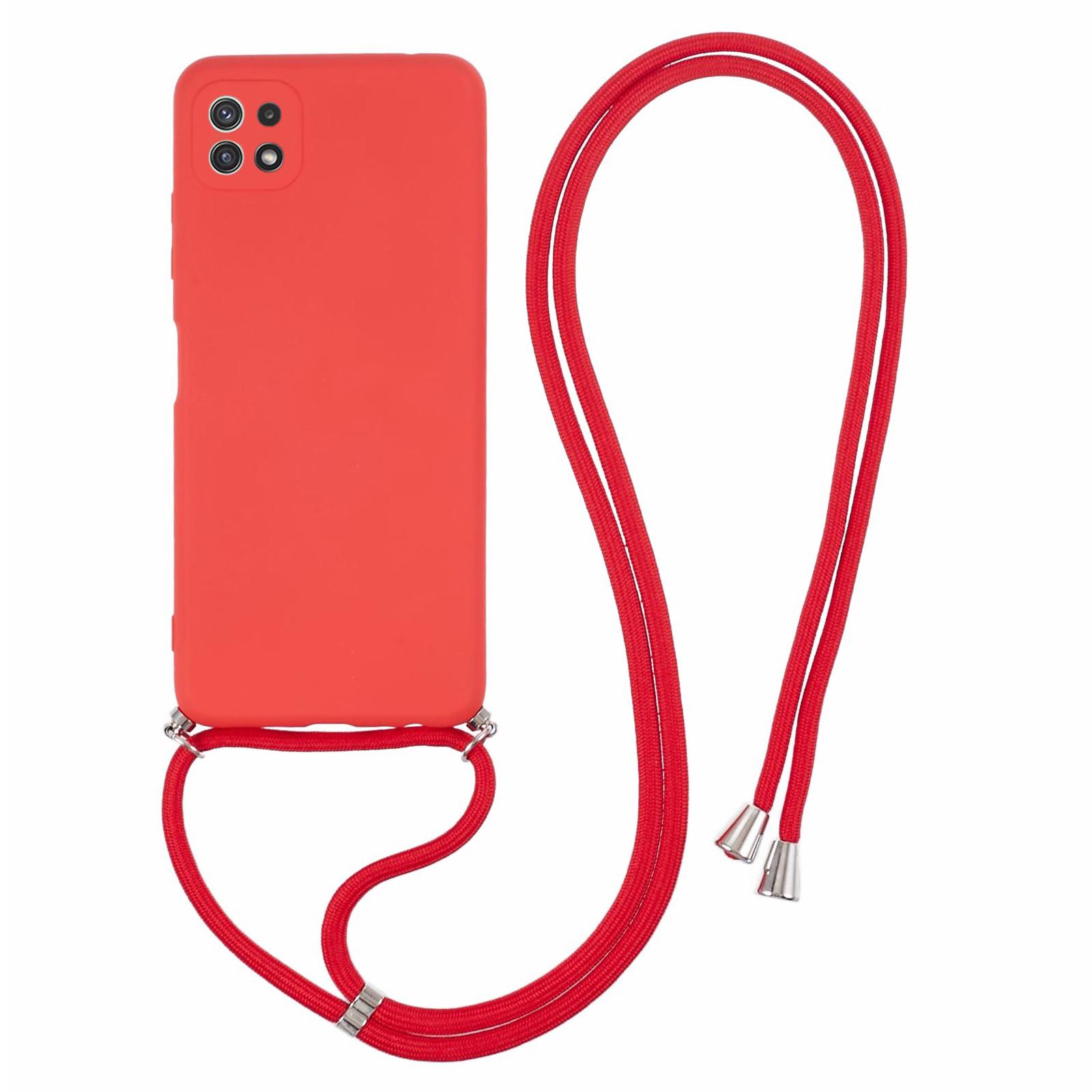 

For Samsung Galaxy A22 5G (EU Version) Case Camera Protection TPU Phone Cover with Lanyard Red