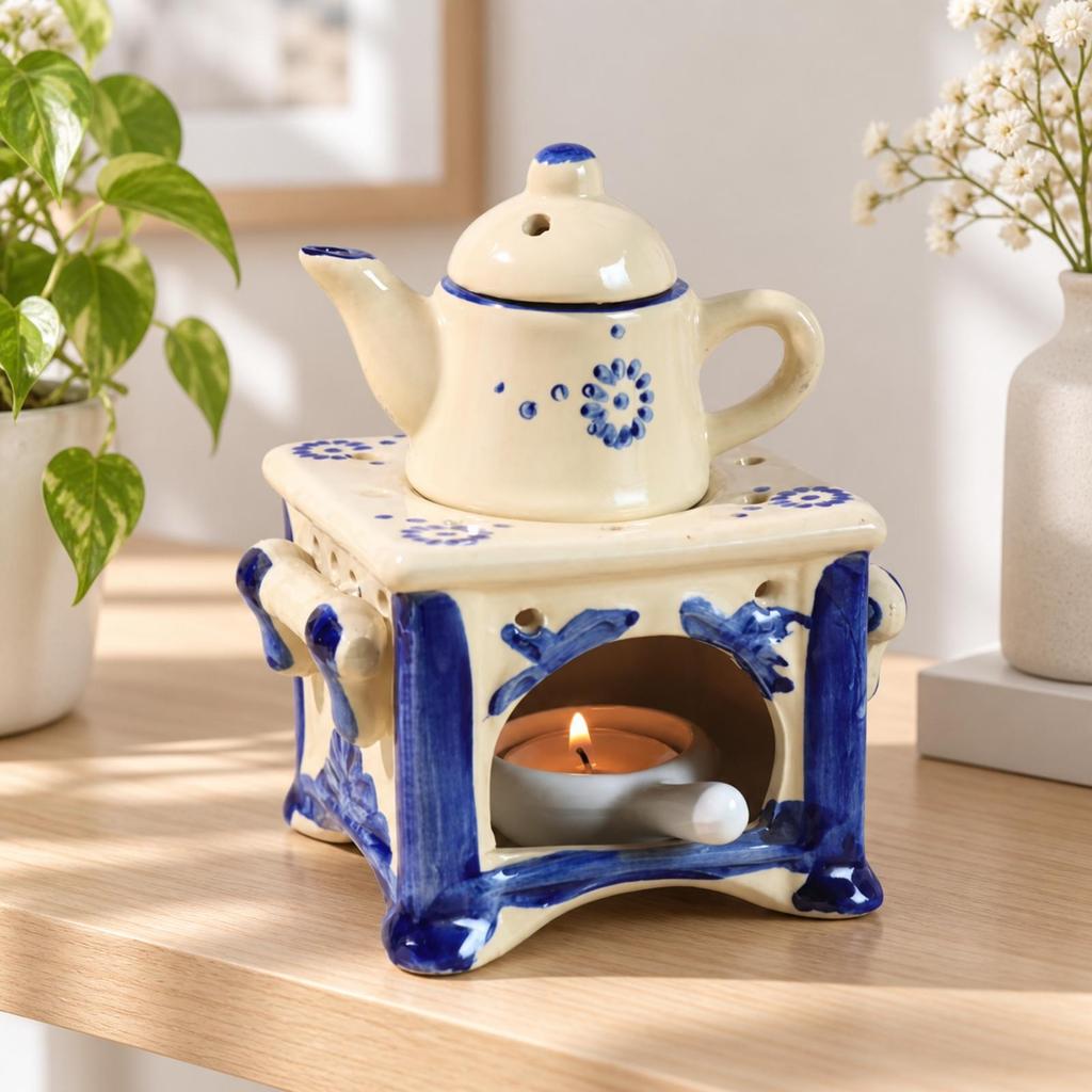 Decorative Hand-painted Fragrance Warmer with Flat Upper Platform for Tea