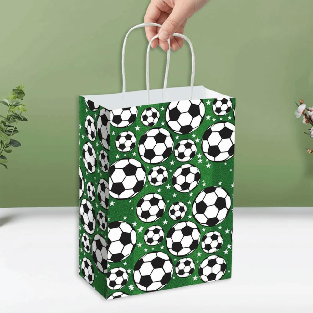 12 PCS Large Capacity Gift Bags for Soccer Events Printed Paper Packs with Handles  Gift