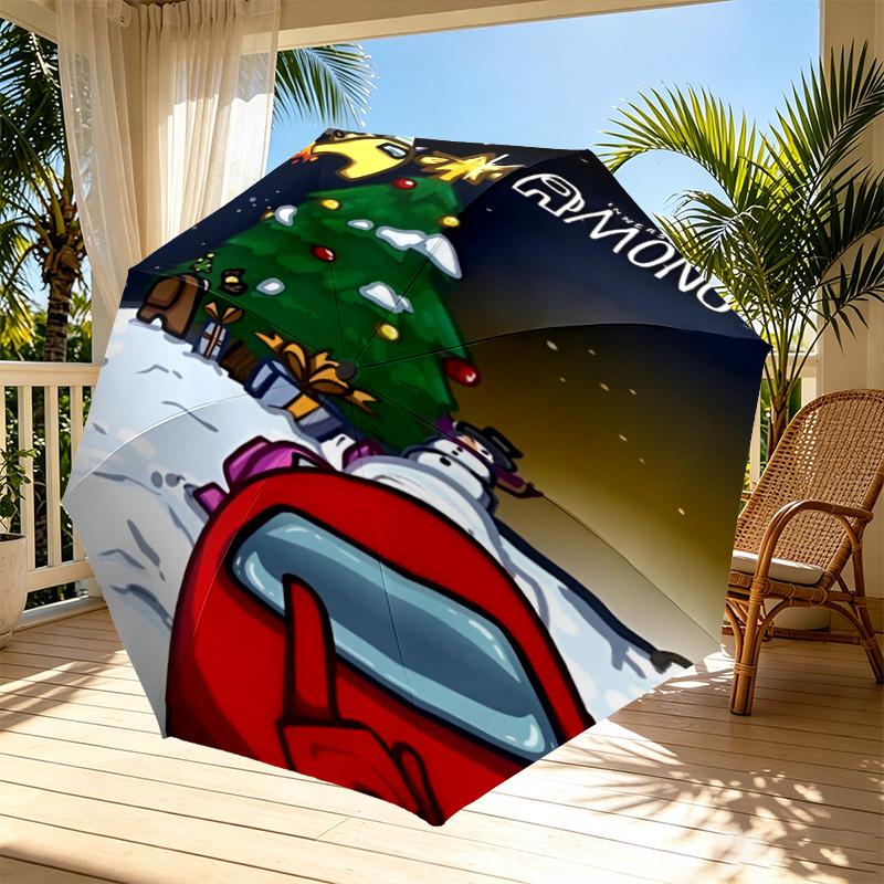 Among Us Print Automatic Open Close Umbrella, Portable Foldable Umbrella, for Outdoor Commute Camping Trip, Ideal Birthday Gift