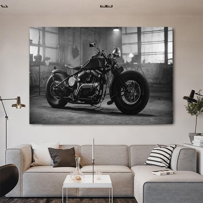 Pintura abstrata legal de motocicleta em tela, pôsteres e impressões em preto e branco, arte de parede, imagens, decoração de sala de estar, sem moldura