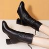 Autumn and Winter New Soft Leather Mid-boots Women's Thick Heel Martin Boots Long Tube Versatile Pointed Middle Heel Thick and Thin Boots