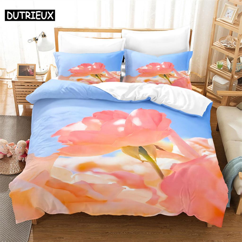 Sky Tulip Lovers Queen Bedding Set Duvet Cover Kids Bedroom Bed Set Comforter Cover Set King Size Duvet Cover Set Bedding Sets
