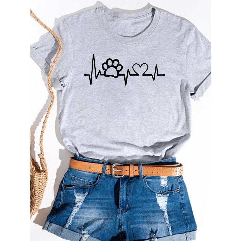 Print Print T-shirt Basic Summer  Women's Fashion Crew-neck Trend Ins All-match