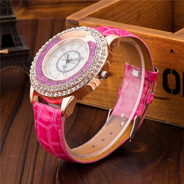 Fashion Ladies Rhinestone Quartz Watches Leather Strap Quicksand Crystal Casual Wrist Watch