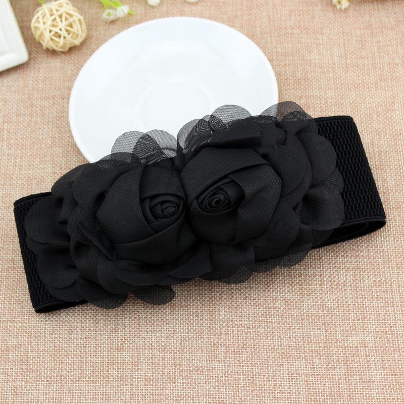 Women's Versatile Double Flower Elastic Waist Belt – Korean Fashion Accessory