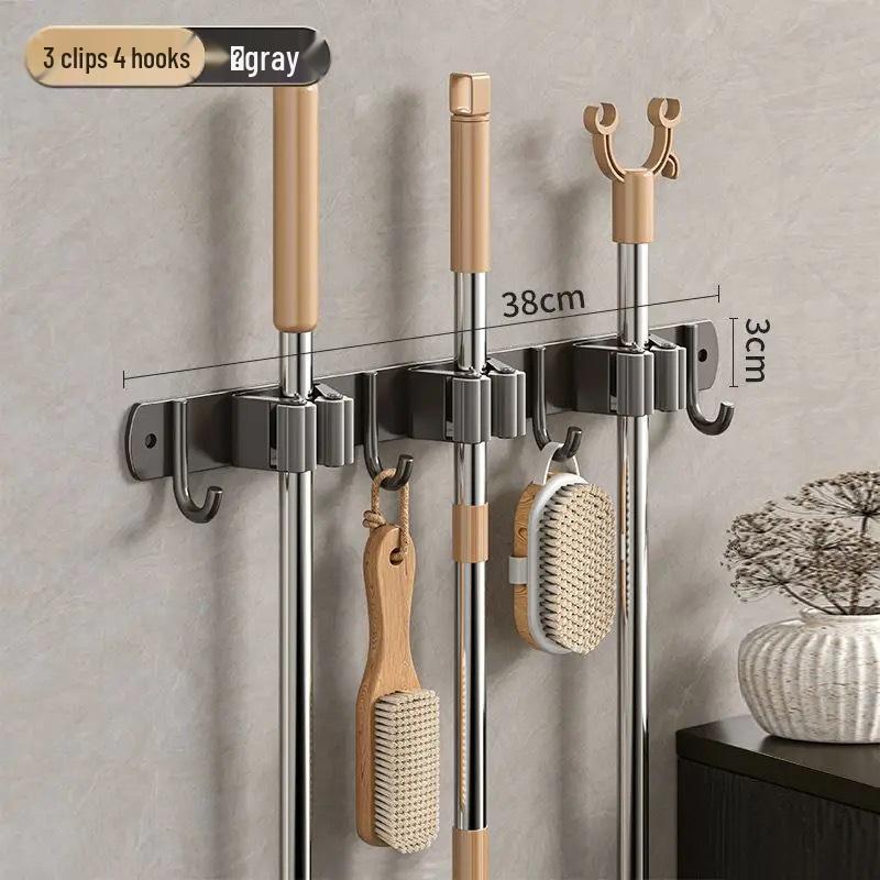 Stainless Steel No-Drill Mop & Broom Wall Mount Hanger