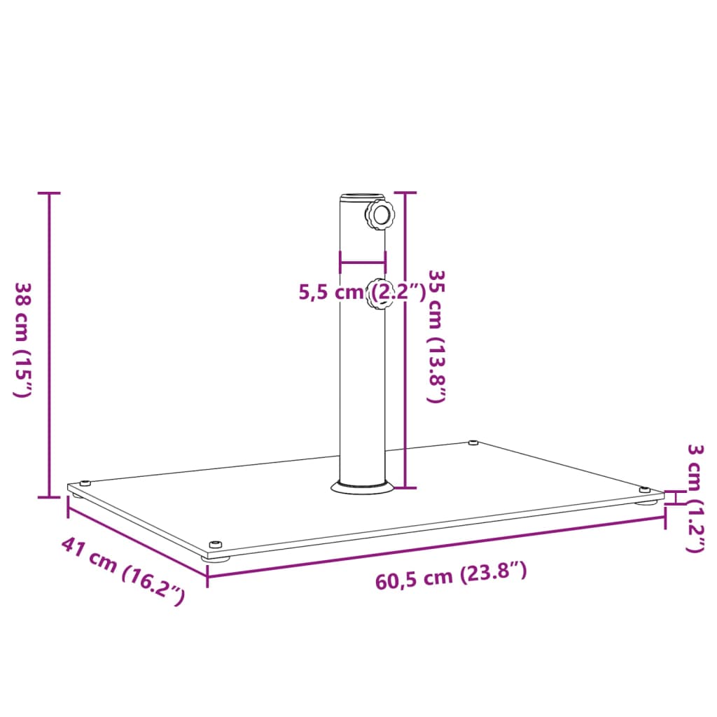 Sun Umbrella Base Ø32 38 48 mm Pole 15 kg Rectangular