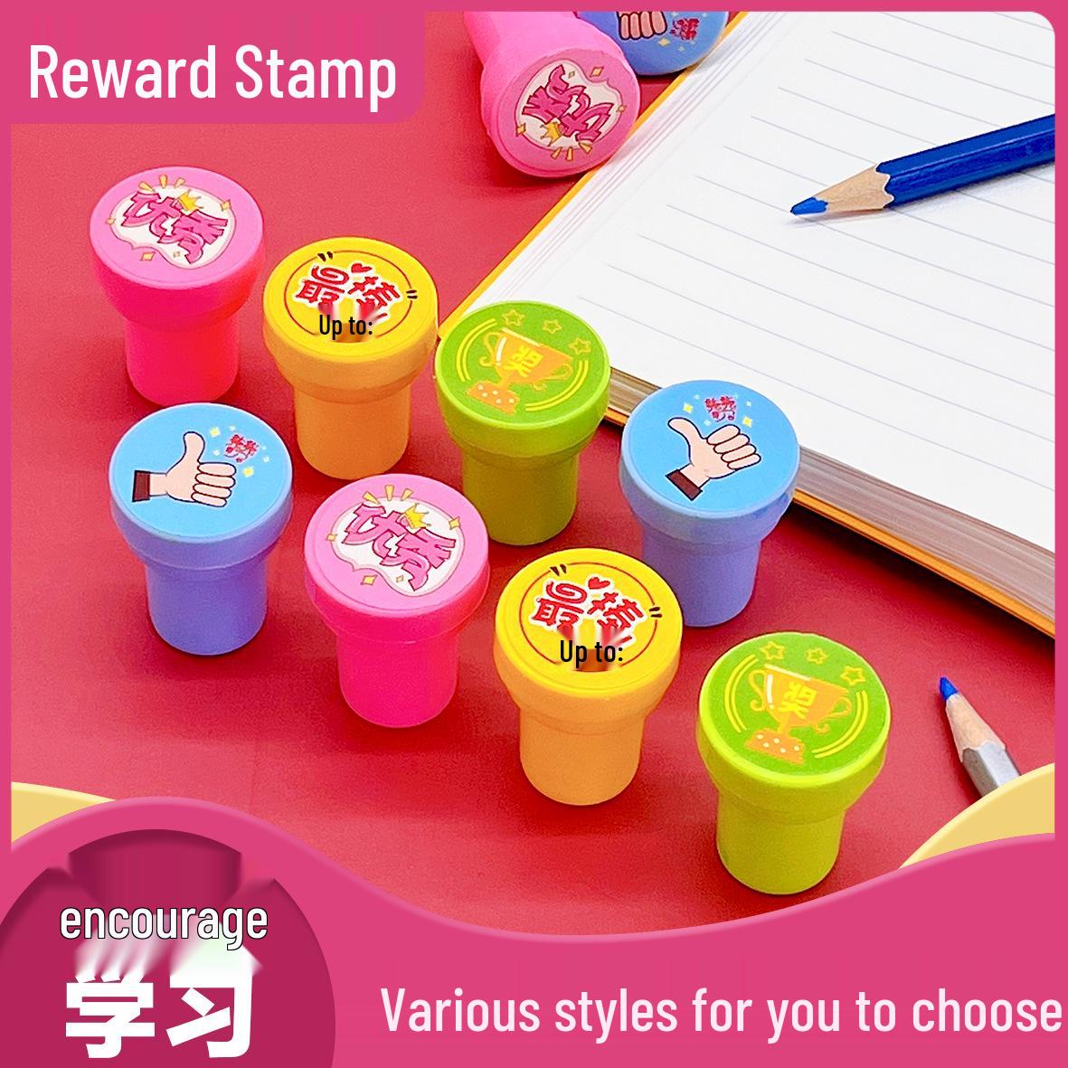 Mini Cute Stamp for Kids - Smiley Face, Star, Red Flower Design Plastic