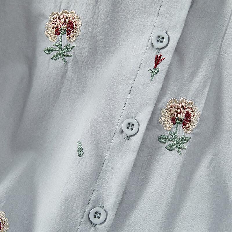 Shechi Women's Embroidered Half-Sleeve Lapel Blouse