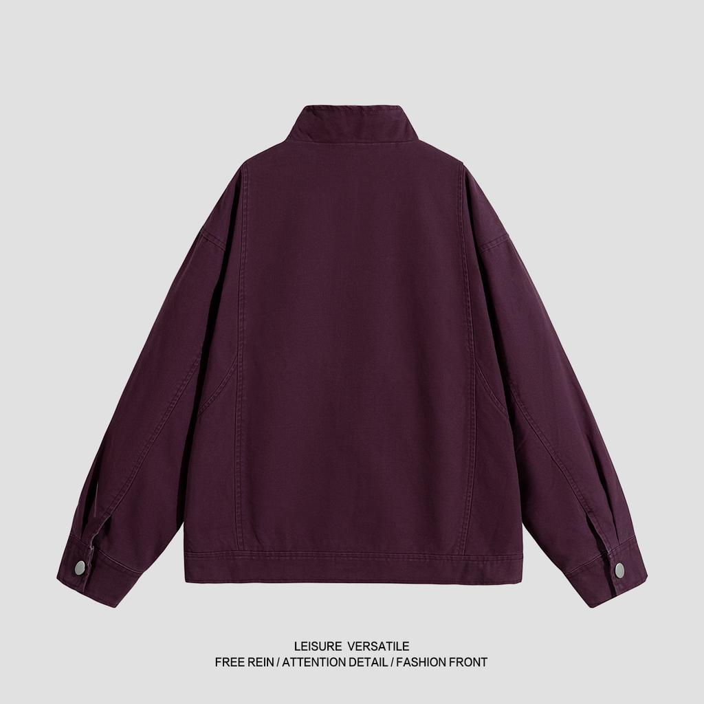 Pure Cotton Jacket for Men's New Jacket Solid Color American Wash-out Standing Collar Men's Spring and Autumn Clothing