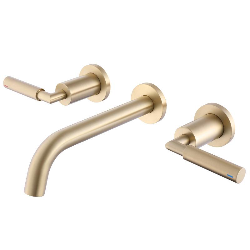 Bathroom Brushed Gold Uncoated Brass Double Handle Bathroom Sink Taps Shower Bathroom Faucet Stainless Steel