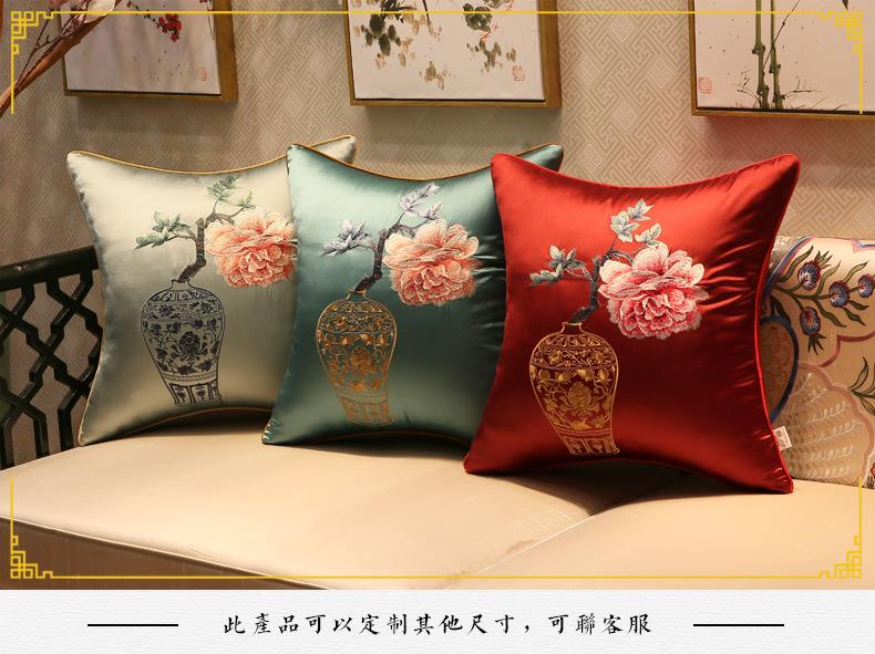 High-grade Flower Vase Embroidered Cushion Cover Chinese Style Sofa Pillow Cases Classical Pillowcases Home Party Decoration