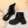 5.5cm British Style Soft Leather Boots Women Platform Shoes Fall Winter 2025 Med Block Heels Short Plush Warm Ankle Boots Office