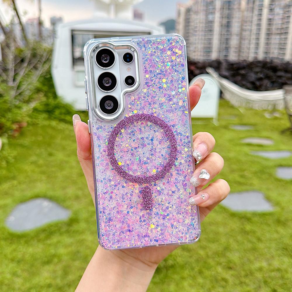 KEYSION Luxuxy Glitter Magnetic Phone Case for MagSafe for Samsung Galaxy S23 S24 S25 S26 Ultra 5G S26+ S25 Plus TPU+PC Shockproof Cover